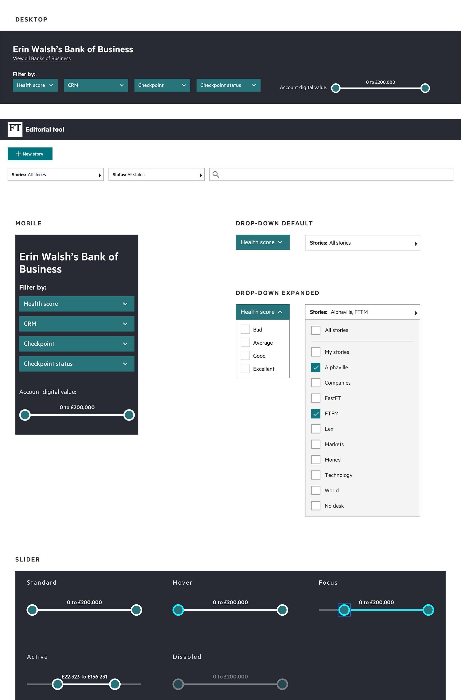 A mock up representing all types of
                filters used in Internal Products.