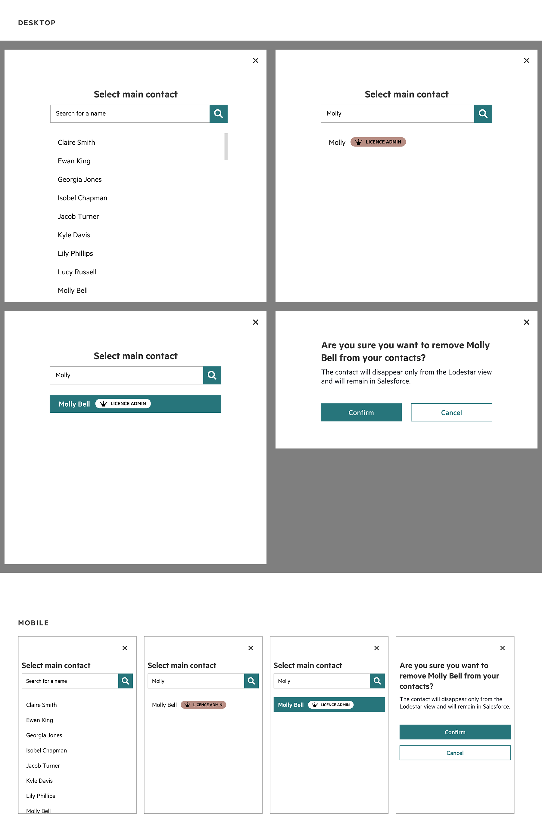 A mock up representing overlays and their behaviour on desktop and mobile.