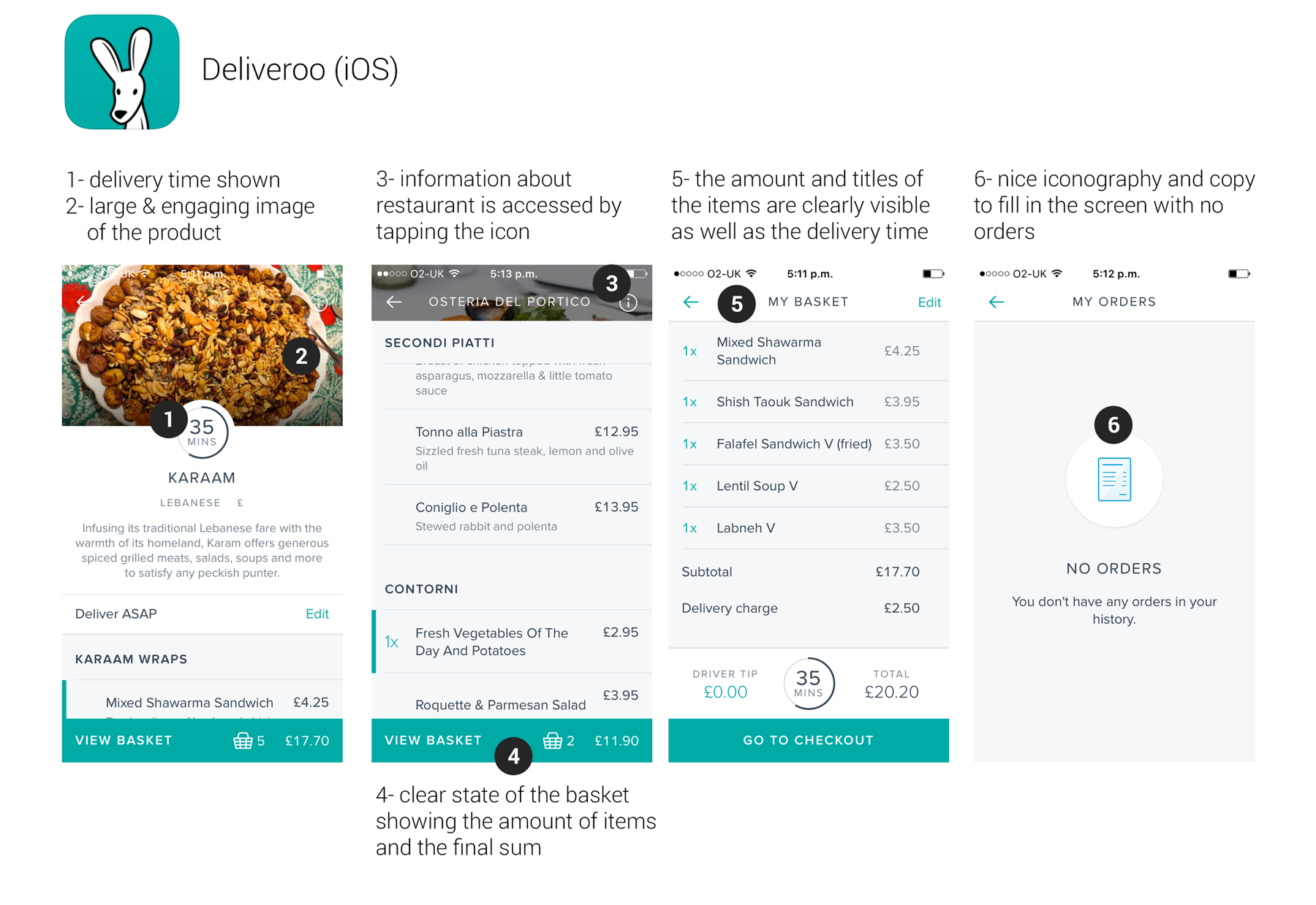 Screenshots from the Deliveroo app on iOS