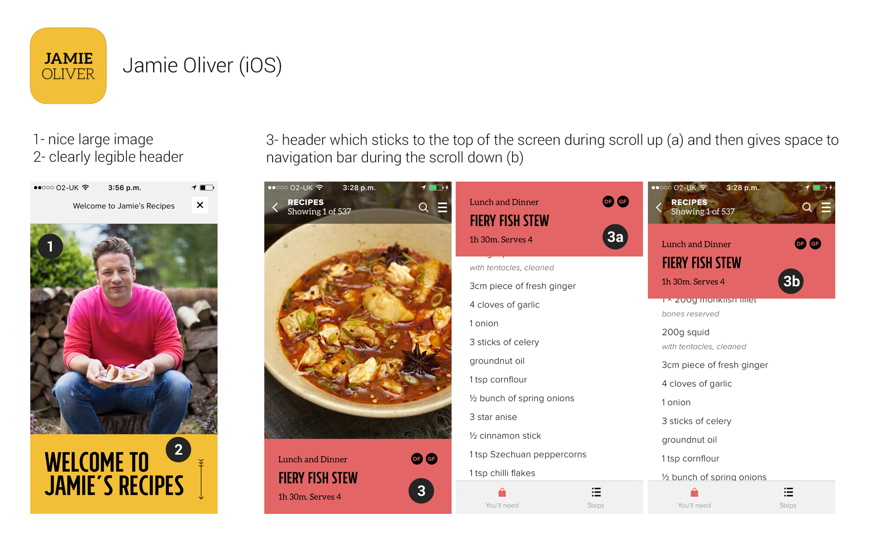 Screenshots from the Jamie Oliver app on iOS