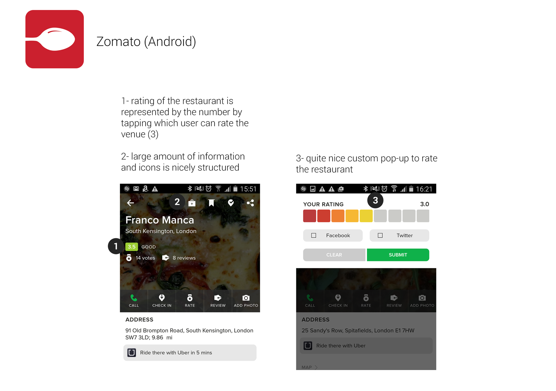 Screenshots from the Zomato app on Android