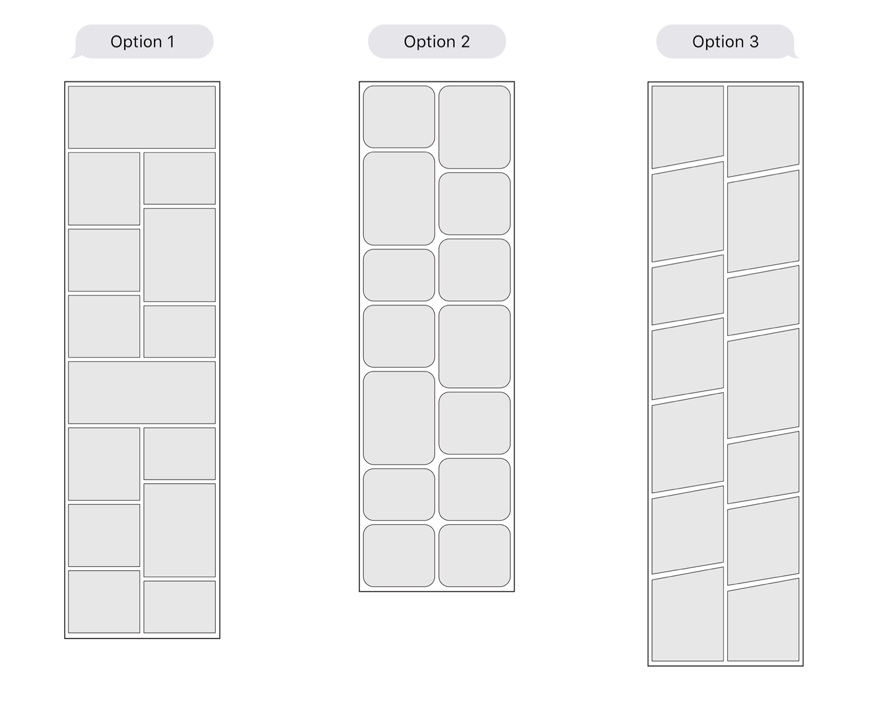 Wireframes of how tile menu can be displayed.